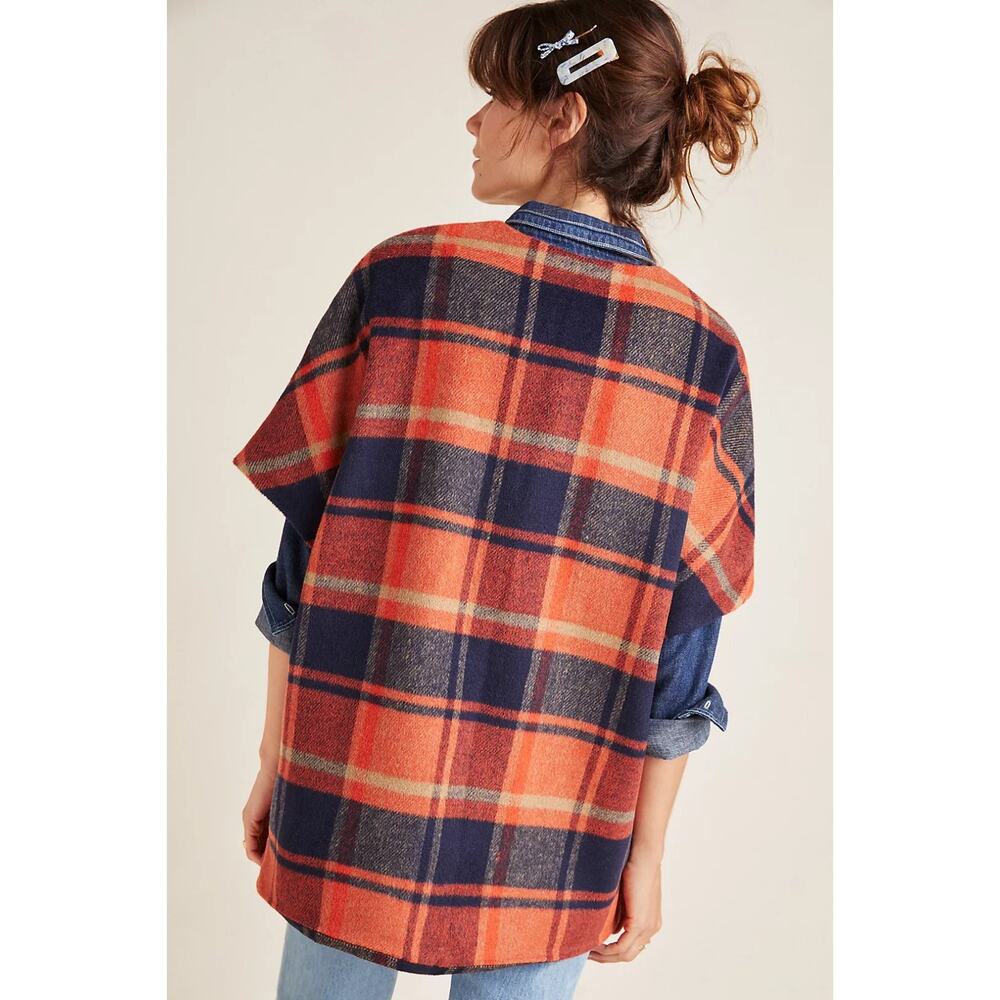 Anthropologie Andersen & Lauth Annie Capelet Erica, One Size, Orange/Navy Plaid - Picture 4 of 15